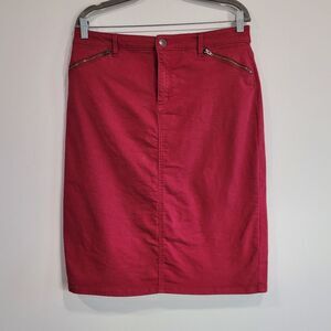 Red Denim Skirt Modest Midi Skirt. Christopher & Banks.  Size 8